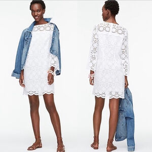 J Crew Dress Womens Sz 6 White Bell Sleeve Eyelet Embroidered Sheath Feminine
